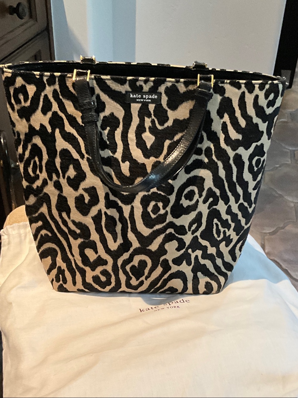 kate spade Black and Cream Animal-Print Tote
